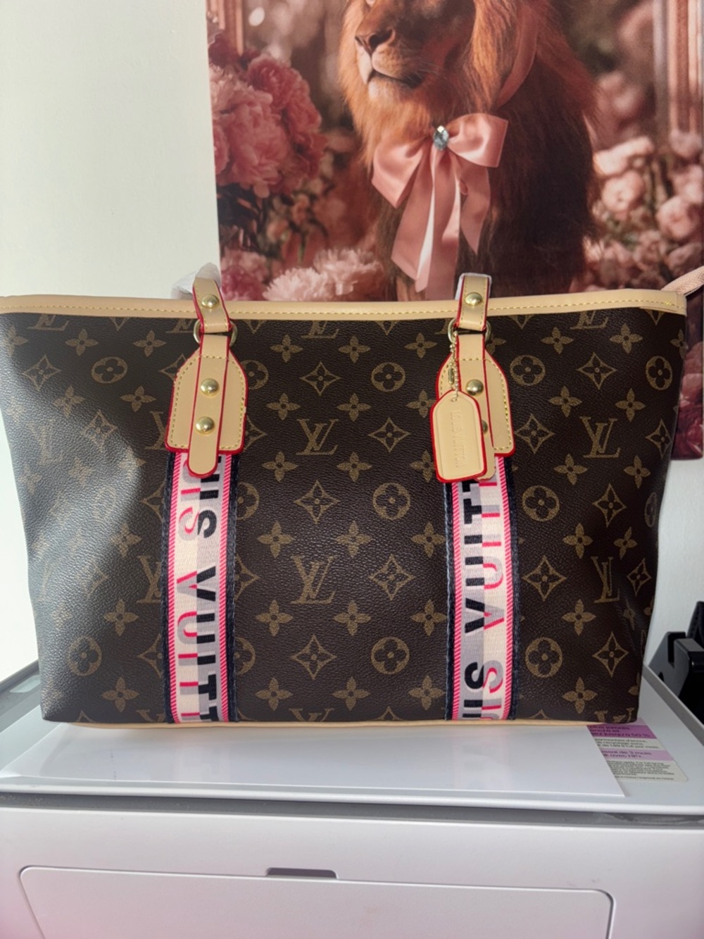 (Inspired )Designer Monogram Tote Bag with Pink Trim